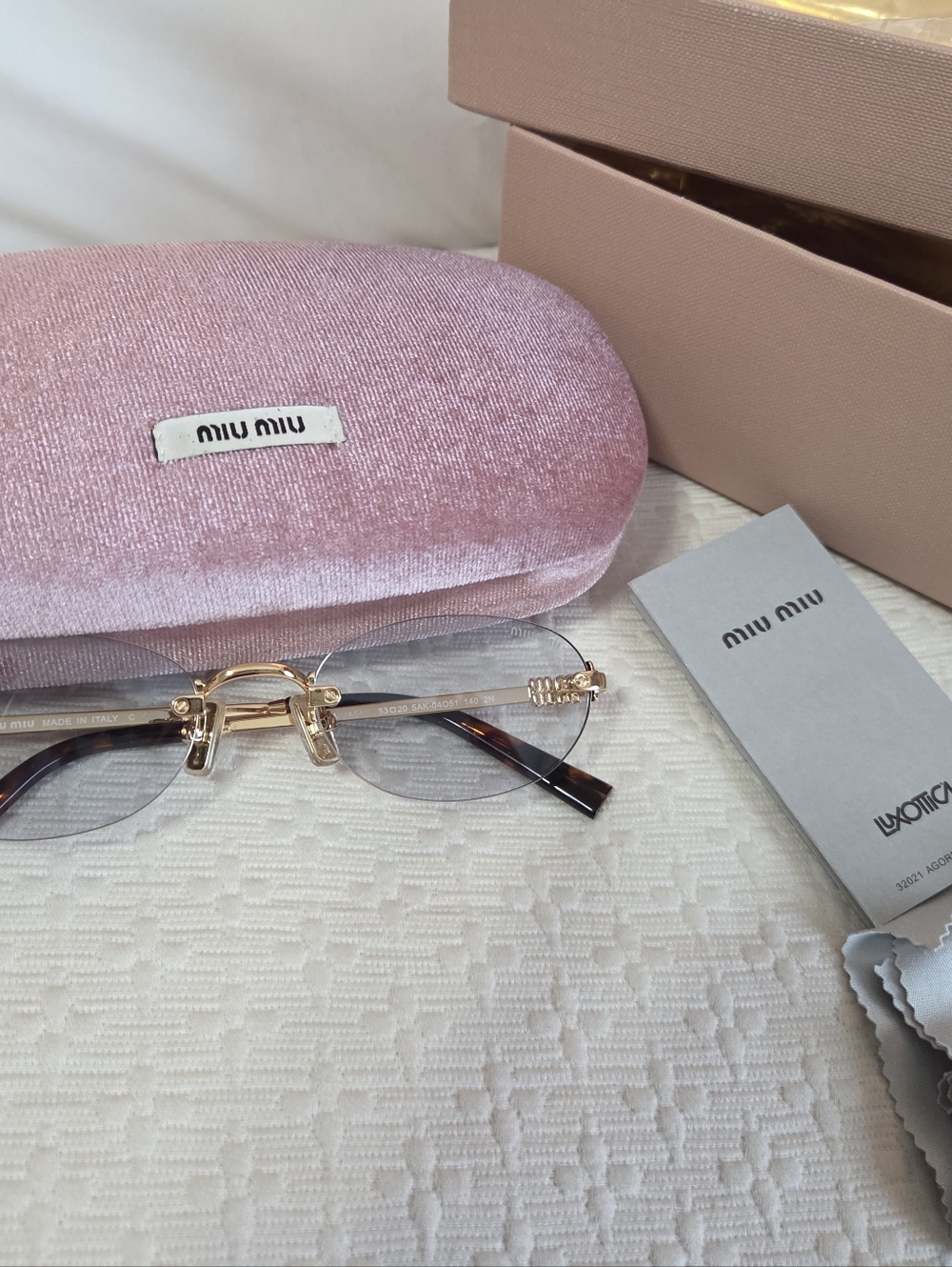 Miu Miu Pink Velvet Sunglasses Set with Gold-Trim Frames